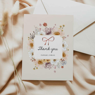 Carte De Remerciements Baby shower rustique Fleur sauvage fille