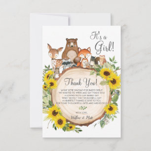 Carte De Remerciements Baby shower Rustique Tournesol Bois Animaux