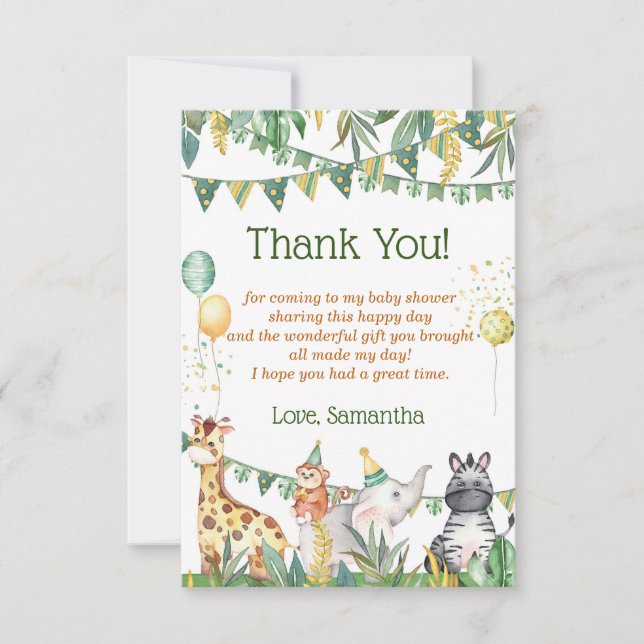 Carte de remerciements Baby shower Safari (Devant)