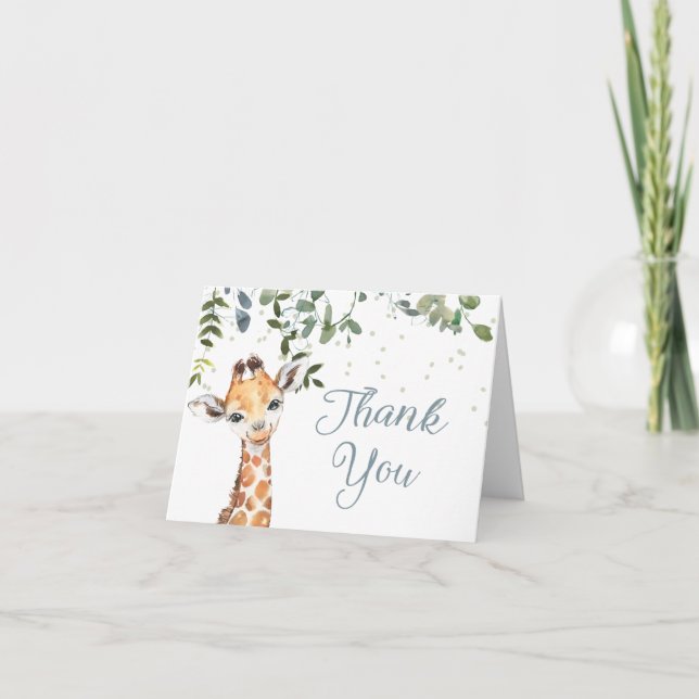 Carte De Remerciements Baby shower Safari Giraffe Bleue (Devant)