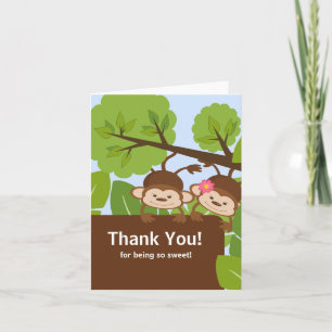 Carte De Remerciements Baby shower Safari Monkey Twins
