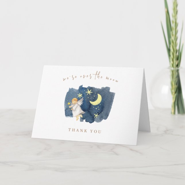 Carte De Remerciements Baby shower simple Angel Moon Star (Devant)