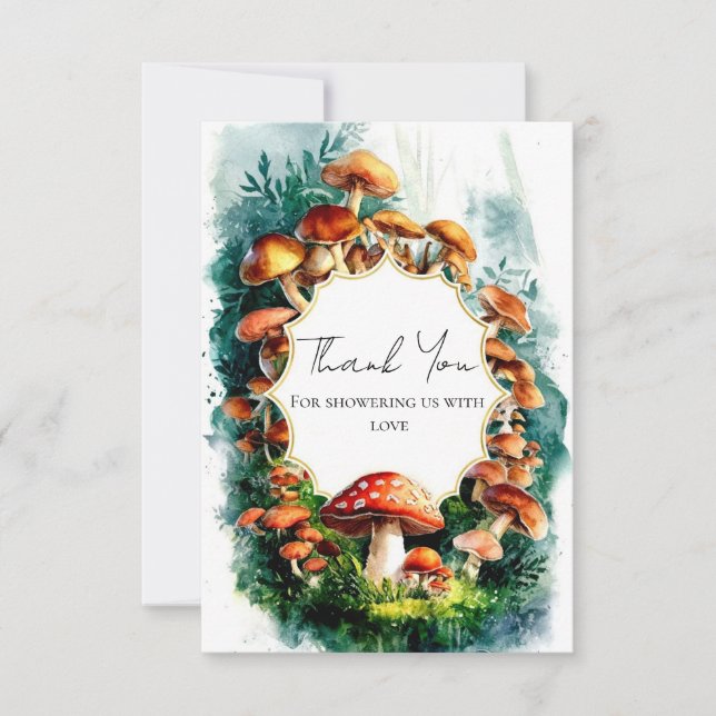 Carte De Remerciements Baby shower simple de champignons de bois (Devant)