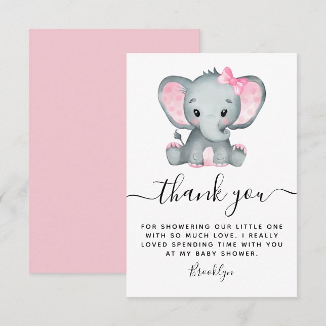 Carte De Remerciements Baby shower simple d'éléphant rose (Devant / Derrière)