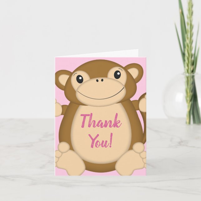 Carte De Remerciements Baby shower singe rose (Devant)