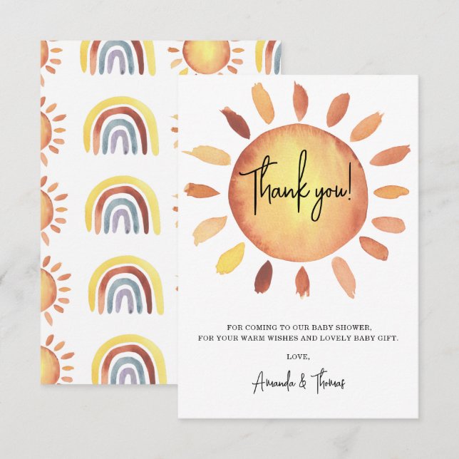 Carte De Remerciements Baby shower solaire (Devant / Derrière)