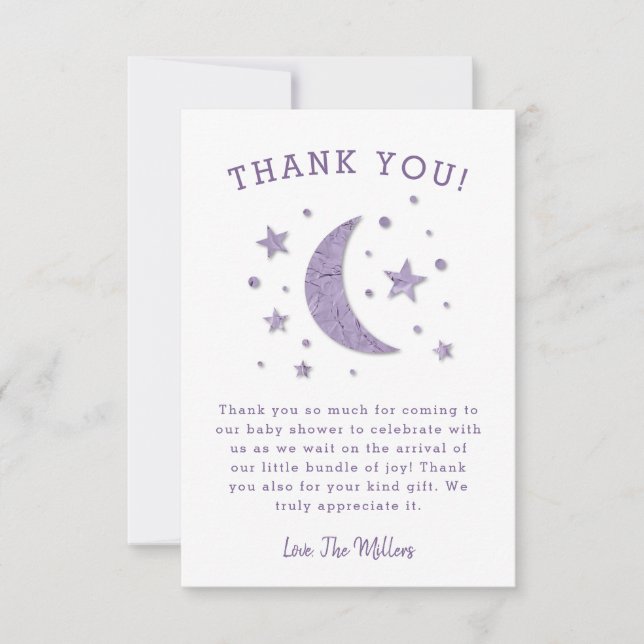 Carte De Remerciements Baby shower Sweet Purple Moon Stars (Devant)