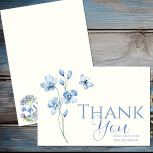 Carte De Remerciements Baby Shower Thème Fleurs Sauvages Bleu Poussière P