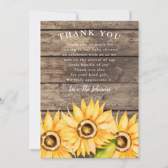 Carte De Remerciements Baby shower tournesol (Devant)