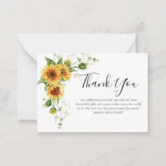 Carte de remerciements Baby shower tournesol