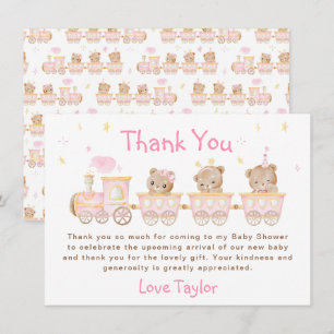 Carte De Remerciements Baby Shower Train Rose Bear