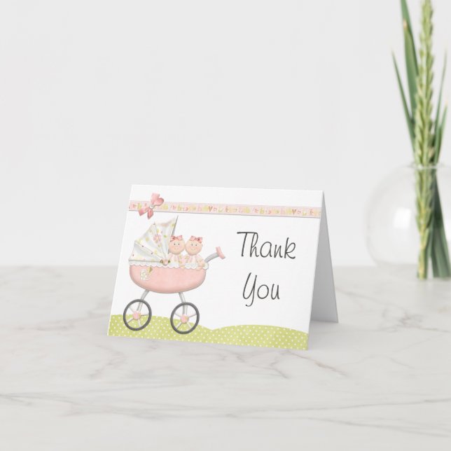 Carte de remerciements Baby shower Twin Girls (Devant)