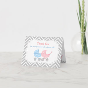 Carte de remerciements Baby shower Twins Strollers