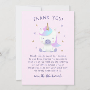 Carte De Remerciements Baby shower Unicorn
