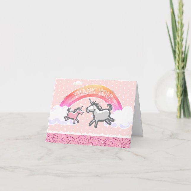 Carte De Remerciements Baby shower Unicornes Rainbow Pink (Devant)