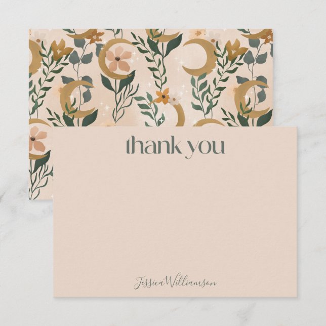 Carte De Remerciements Baby shower végétal Boho Blush minimaliste (Devant / Derrière)