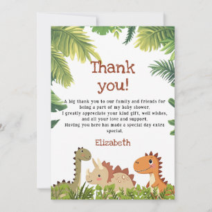 Carte De Remerciements Baby Shower Végétal Dinosaure Mignon