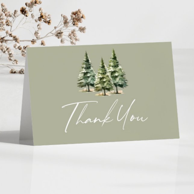 Carte De Remerciements Baby shower vert hiver Snowy Pine Tree (Créateur téléchargé)
