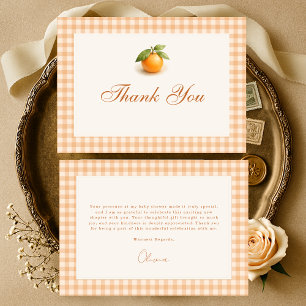 Carte De Remerciements Baby Shower Vichy Orange Little Cutie