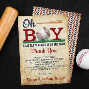 Carte De Remerciements Baby shower vintage de baseball Boys
