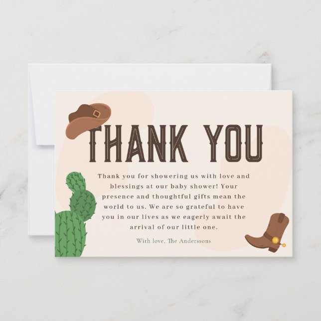 Carte De Remerciements Baby shower Western Cowboy Cactus (Devant)