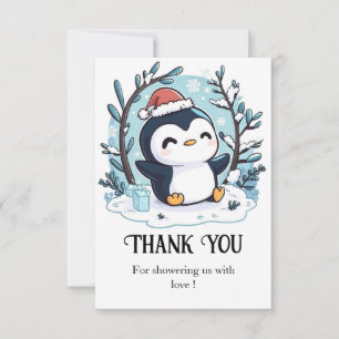 Carte De Remerciements Baby shower Whimsical Petit Penguin