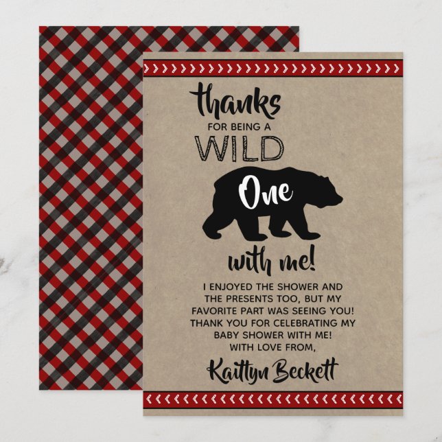 Carte De Remerciements Baby shower Wild One Boys (Devant / Derrière)