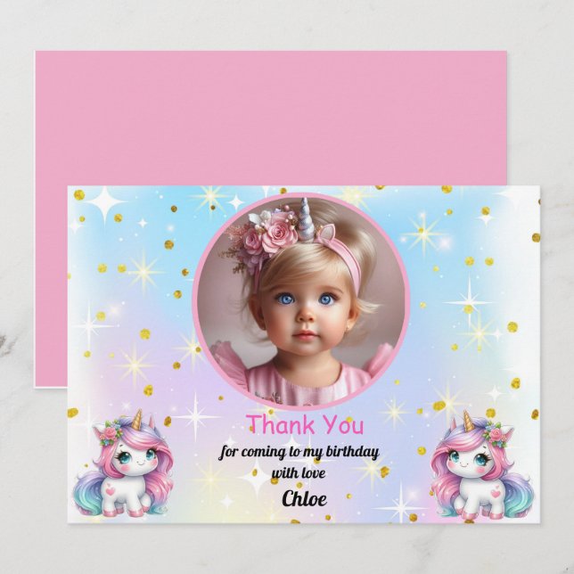 Carte De Remerciements Baby Unicorn Birthday Thank You Cards! (Devant / Derrière)
