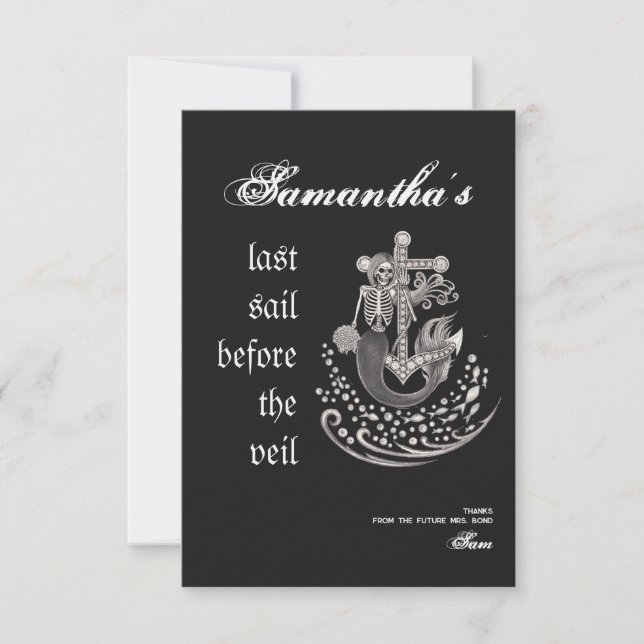 Carte De Remerciements Bachelorette Dernière voile de sirène gothique noi (Devant)