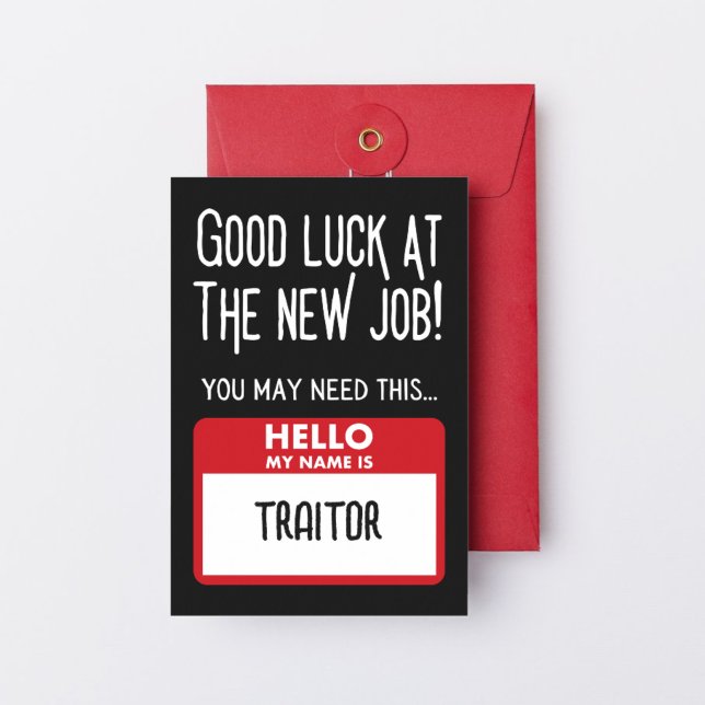 Carte De Remerciements Badge drôle de "Traître" pour collègue qui part (Funny 'Traitor Badge' Coworker Leaving Thank You Card)