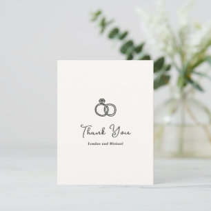 Carte De Remerciements Bagues Dessinées à la Main Doodle Mariage Moderne