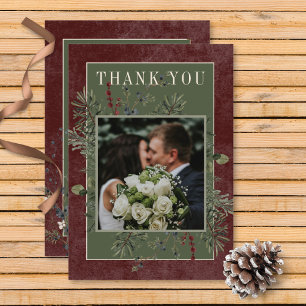 Carte De Remerciements Baies d'hiver rustiques et Mariage de Bourgogne