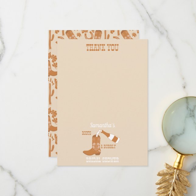 Carte De Remerciements Baigneade de mariage rustique occidental chaussure (Devant/Arrière en situation)
