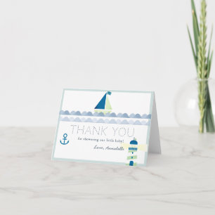Carte De Remerciements Baignoire bébé thème voile et phare bleu