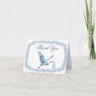 Carte De Remerciements Bain de bébé Fleur de Toile Cadre Bleu Cigogne Vin