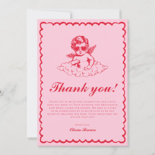Carte De Remerciements Bain de bébé rétro chérubin rose et rouge