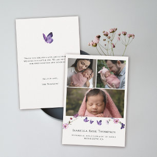 Carte De Remerciements Baisers à papillon Fleur sauvage Photo Bébé fille 