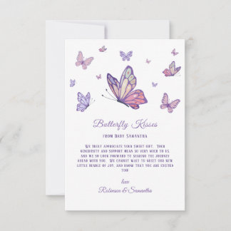 Carte De Remerciements Baisers papillon Baby shower violet