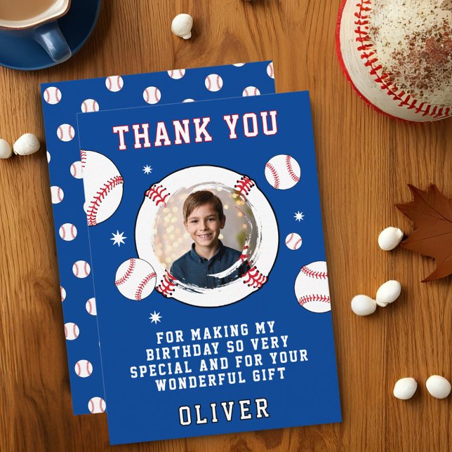 Carte De Remerciements Bal de baseball à thème Anniversaire Photo (Créateur téléchargé)