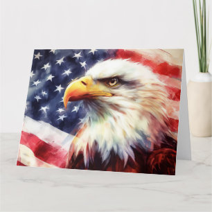 Carte De Remerciements Bald Eagle avec drapeau des États-Unis d'Amérique