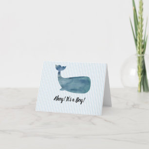 Carte De Remerciements Baleine rayure bleue Baby Shower Ahoy c'est un gar