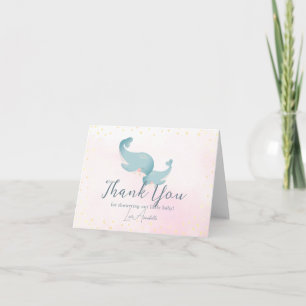 Carte De Remerciements Baleines Aquarelle rose Baby shower fille