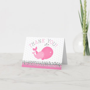 Carte De Remerciements Baleines roses baby showers