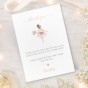 Carte De Remerciements Ballerina Anniversaire Fille Rose Élégant