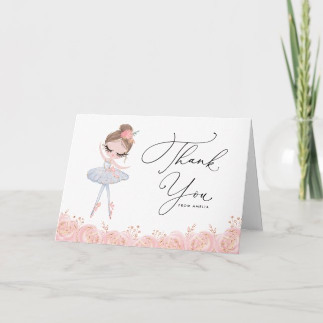 Carte De Remerciements Ballerina en robe blanche Fleur Anniversaire (Devant)