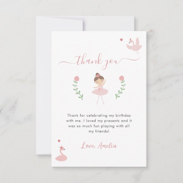 Carte De Remerciements Ballerina Pink Pastel Cute Anniversaire (Devant)