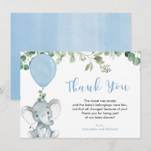 Carte De Remerciements Ballon bleu à éléphant eucalyptus vert