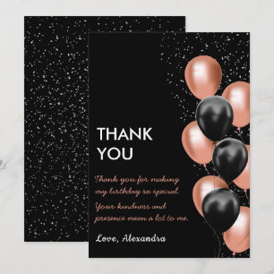 Carte De Remerciements Ballon chic en or rose noir