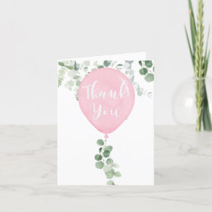 Carte De Remerciements Ballon rose aquarelle vert eucalyptus