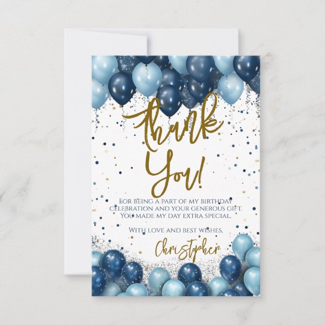 Carte De Remerciements Ballons Bleus Anniversaire (Devant)
